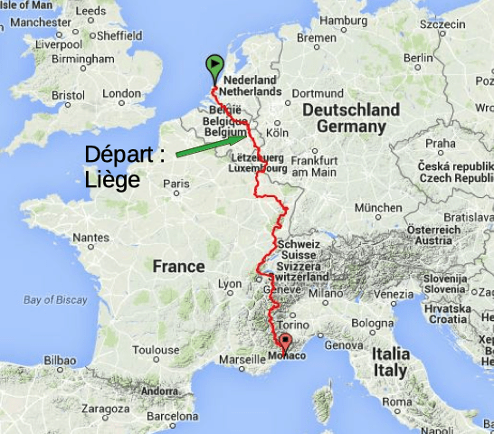 GR5 de Liège à Nice de 2019 à ...
Carte de l'Europe avec le tracé du GR5